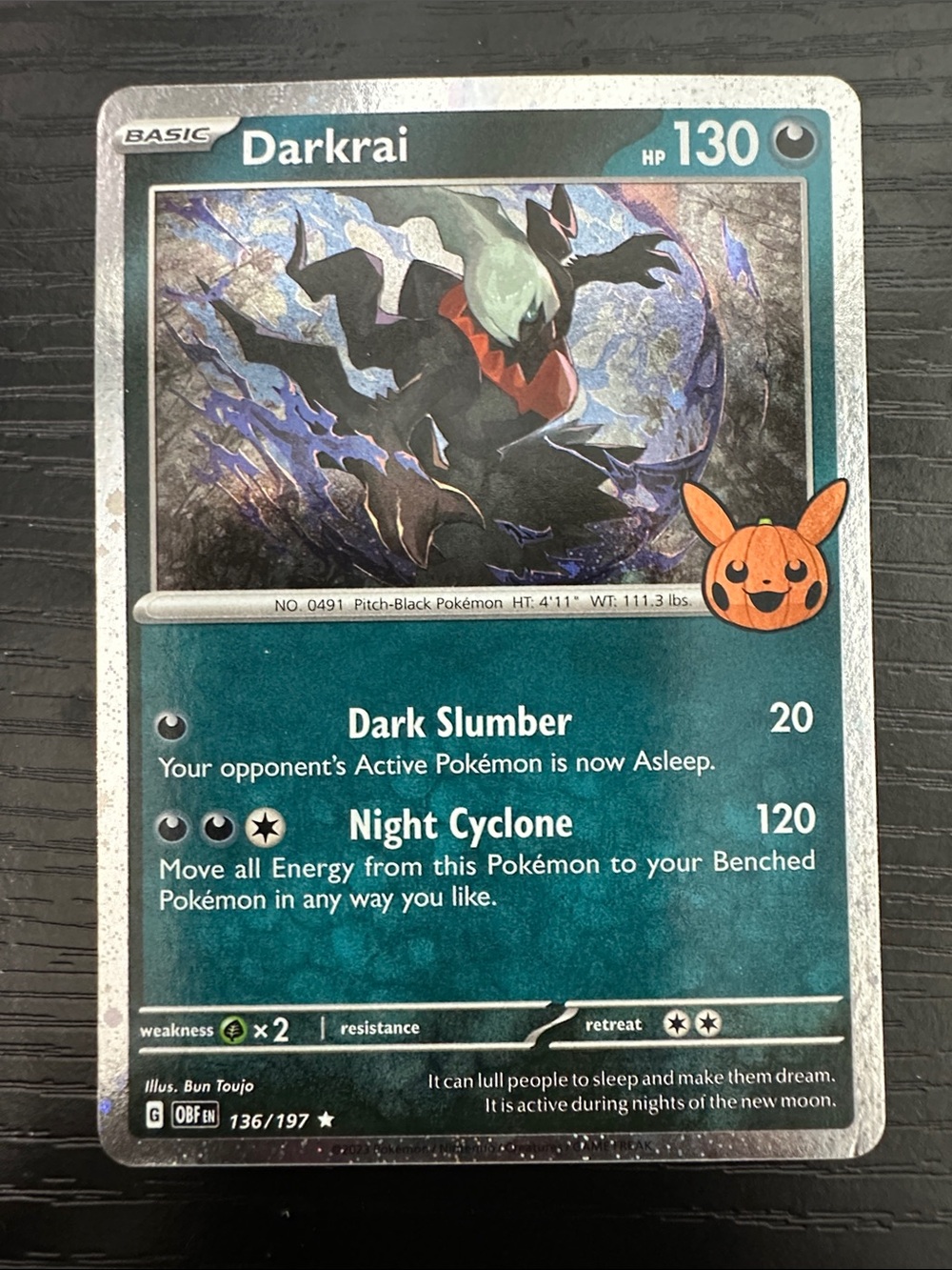 Pokemon Darkrai Card - Teal and Black Holo Artwork